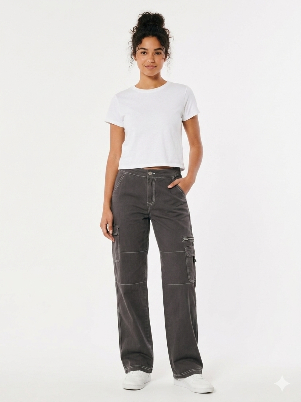 Rachel Paige Gray Wide Leg Cargo Pants Contrast Stitching Size S